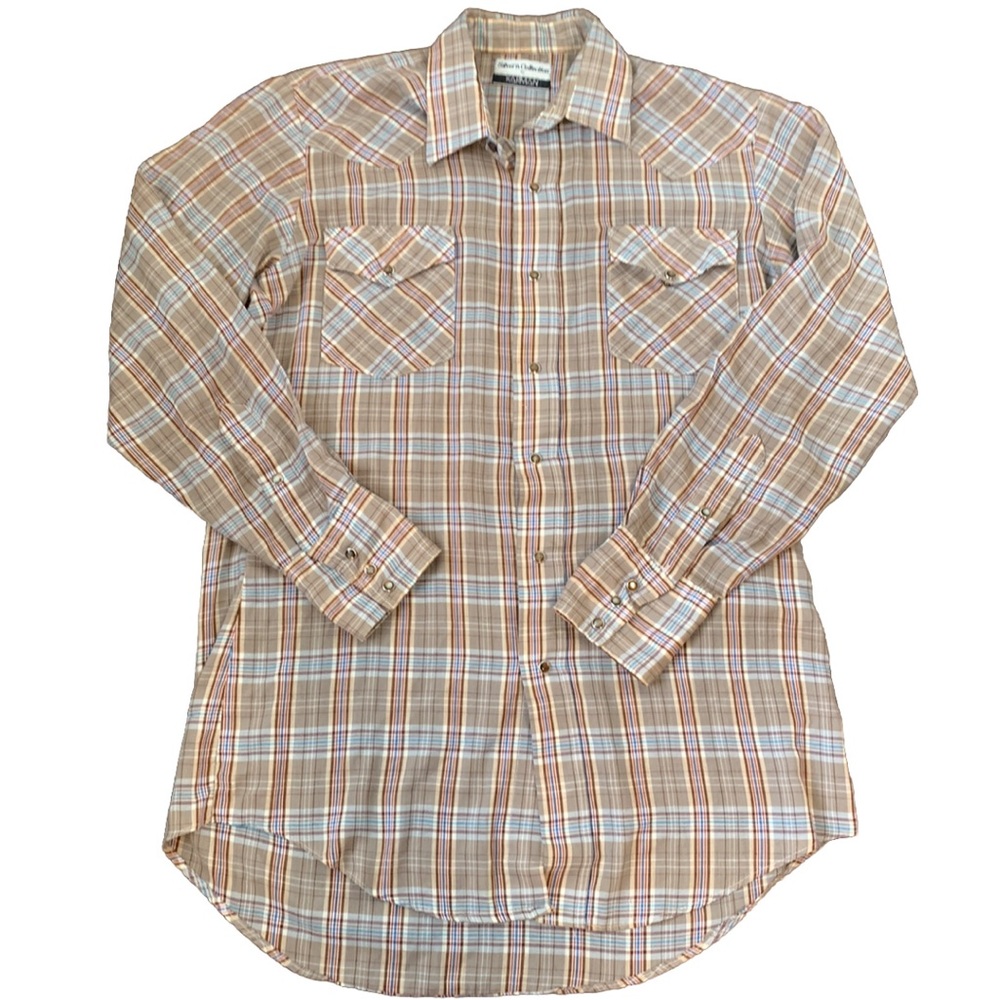 Vtg Karman Western Wear Long Sleeve Pearl Snap Shirt‎ M Cowboy Core 70s Silver